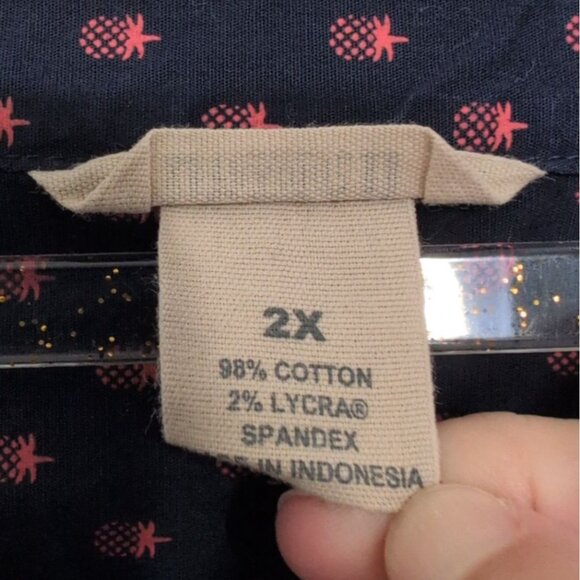 Duluth Trading Co Pineapple Shirt Womens Size 2X Blue Red Cotton Stretch Button - Picture 5 of 8